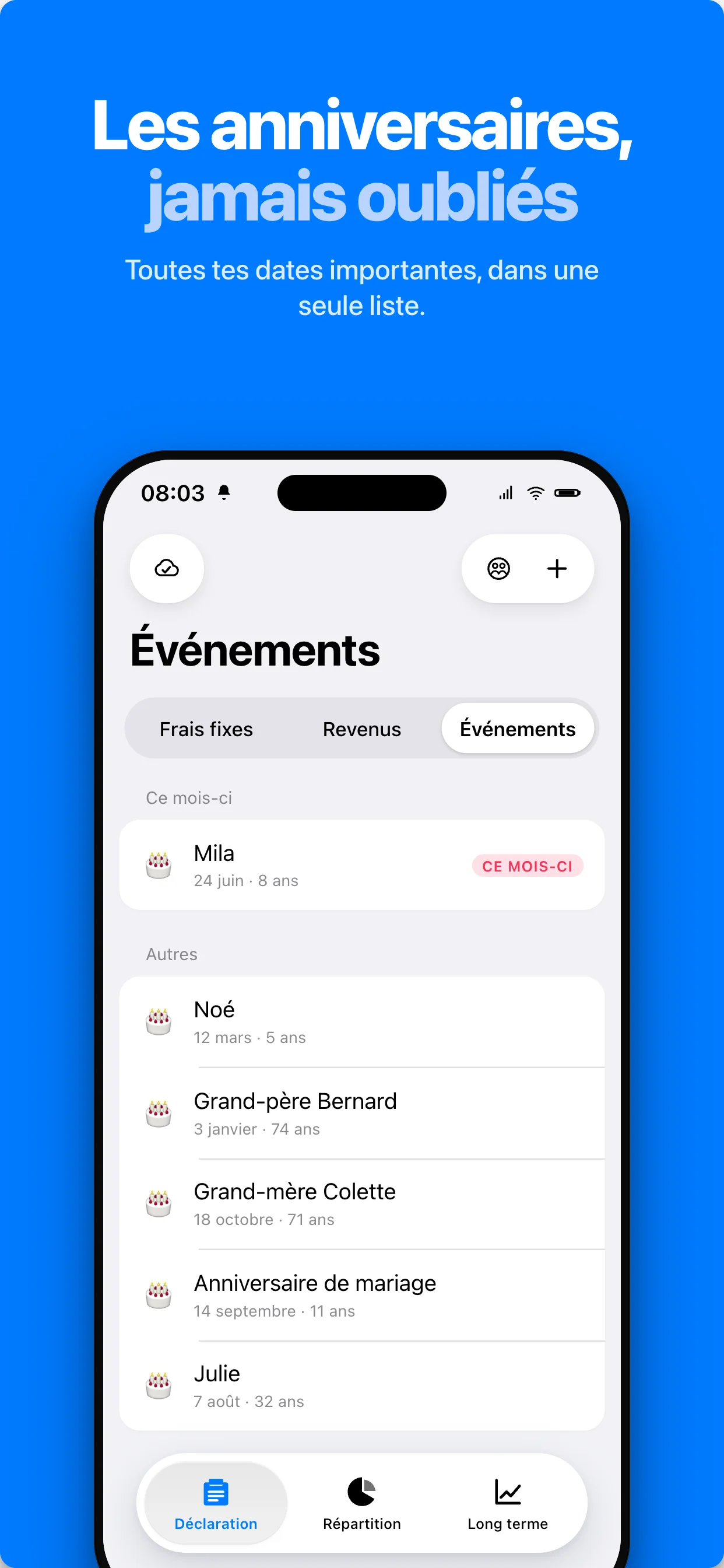 Liste des anniversaires et des fêtes à venir