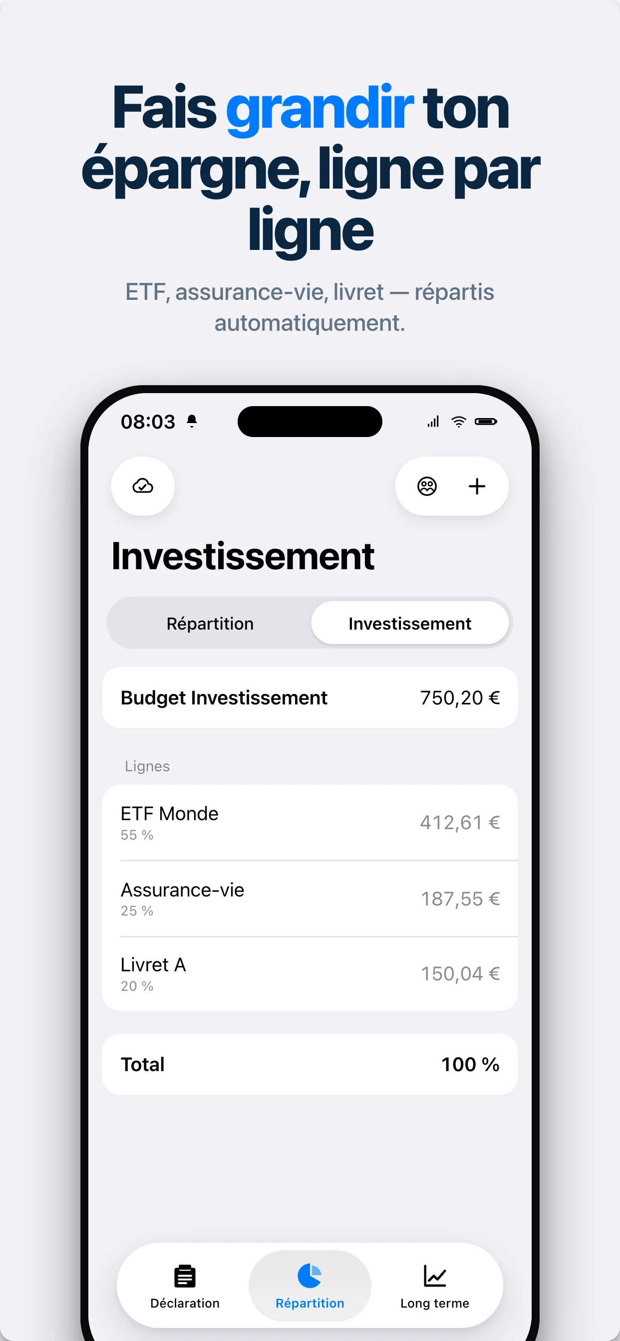 Sous-répartition du budget investissement