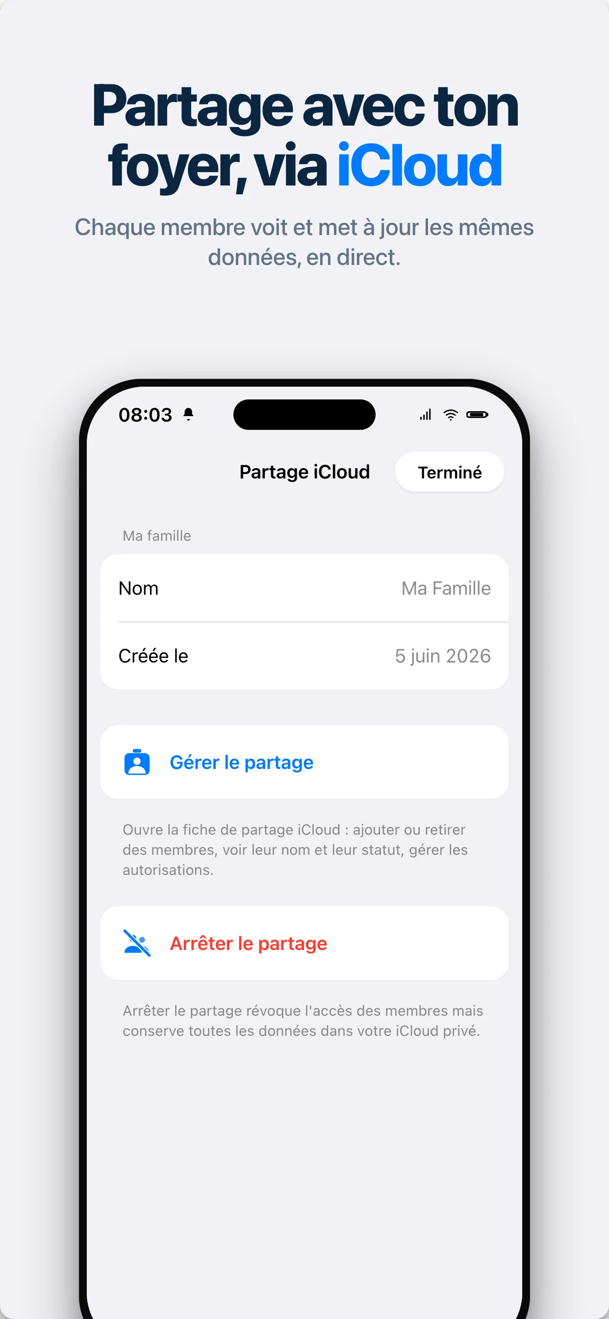Partage des données du foyer via iCloud