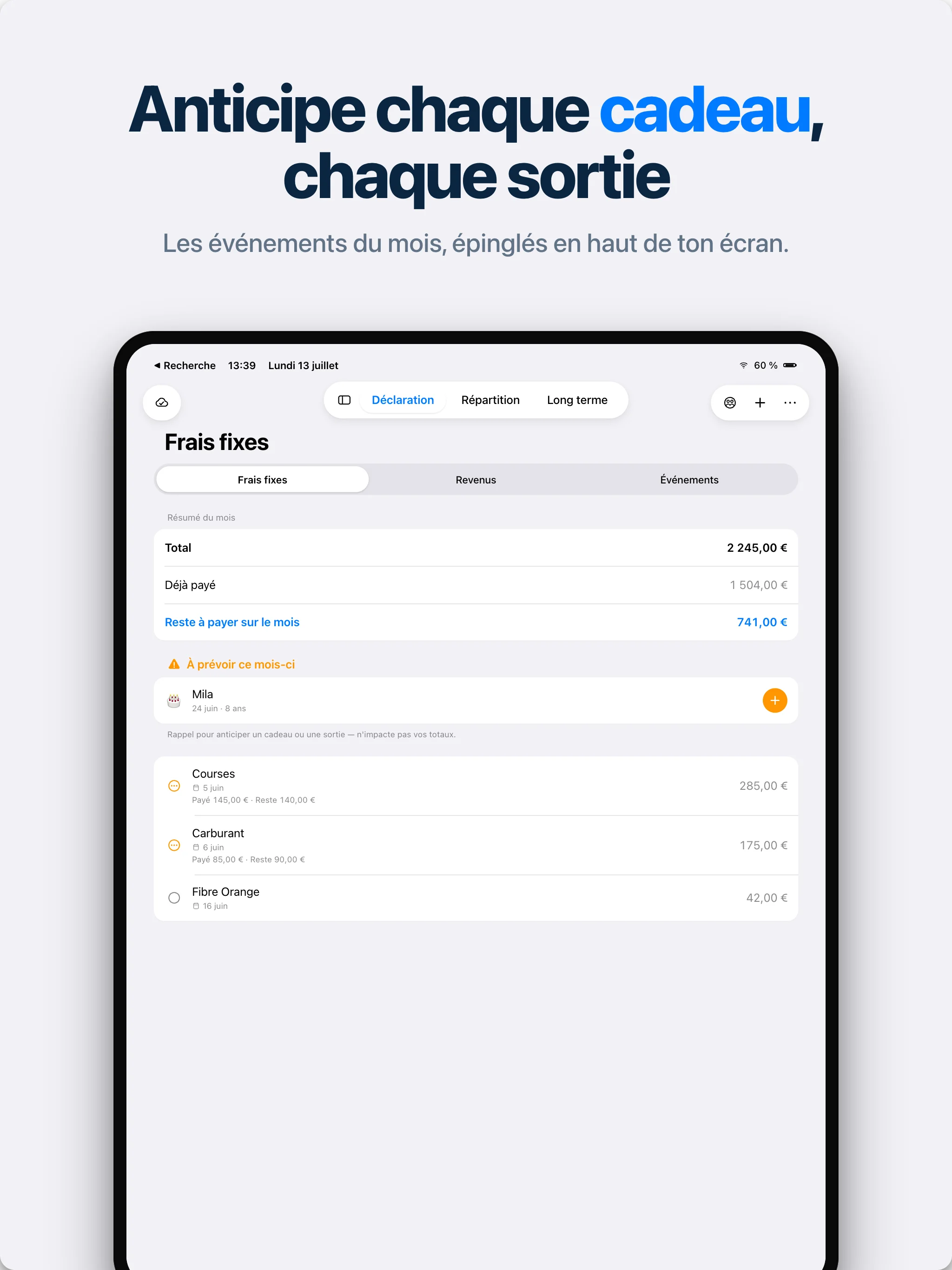 Rappel d'un anniversaire à prévoir sur iPad