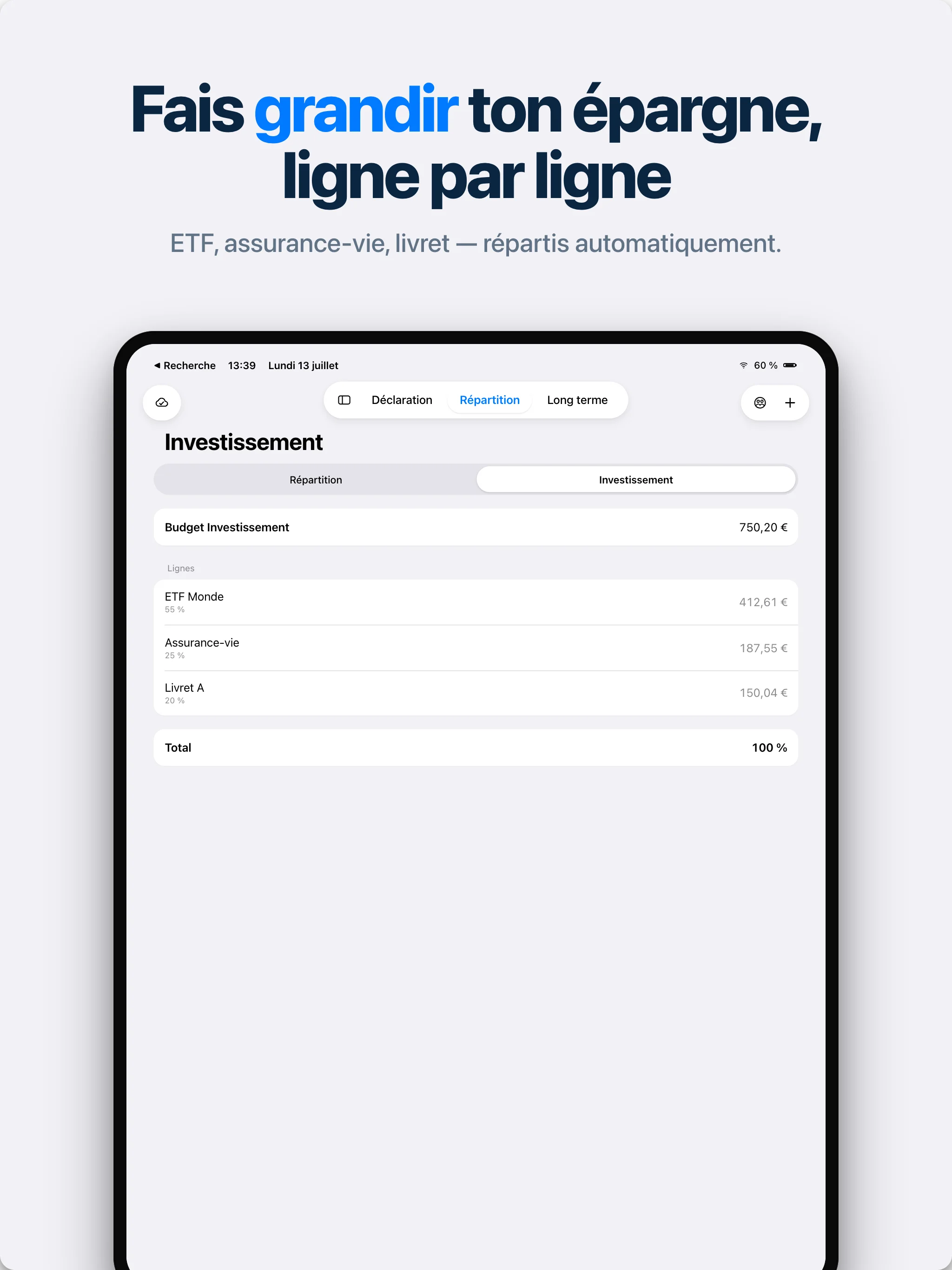 Budget investissement sur iPad