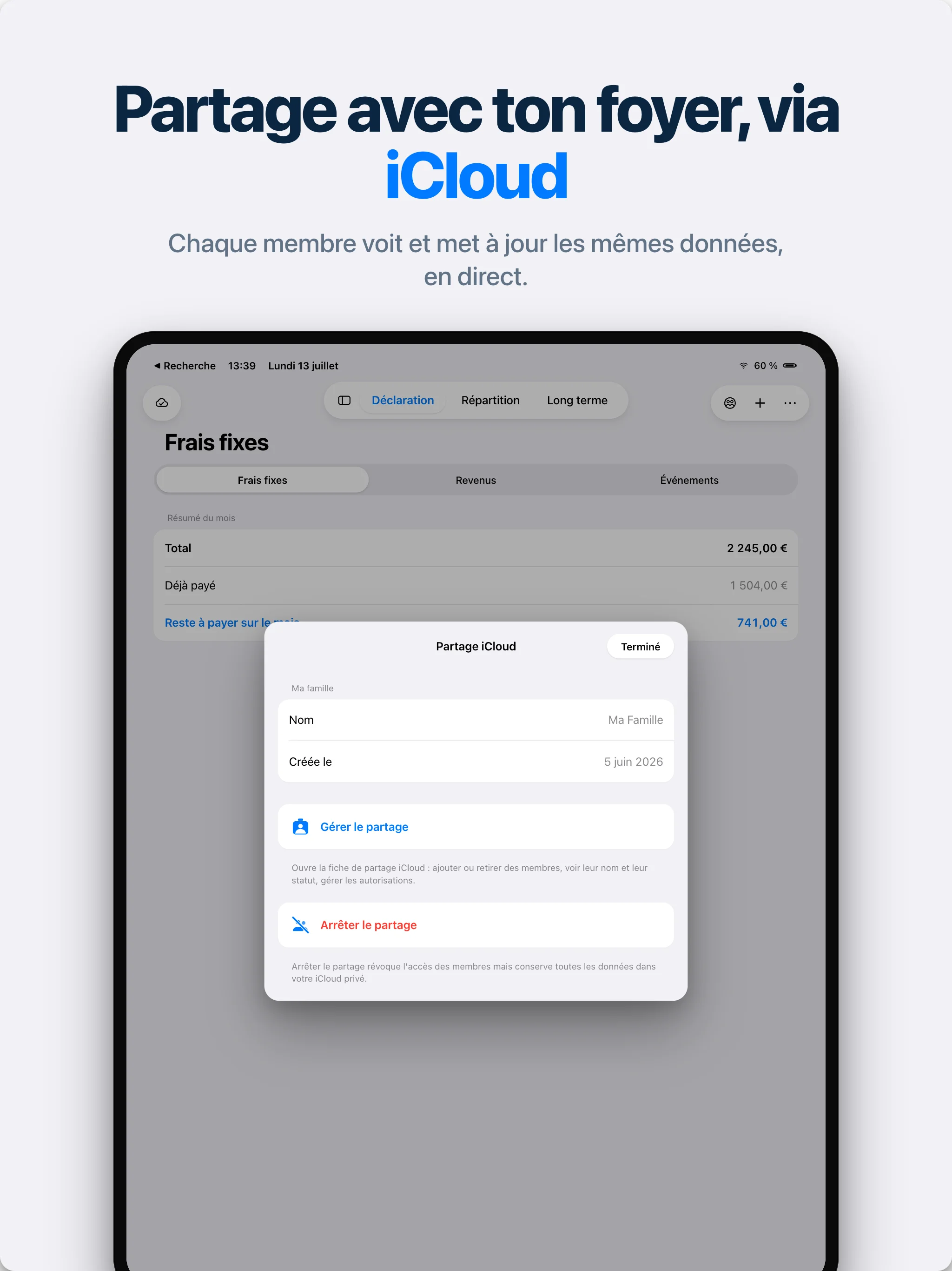 Partage des données du foyer via iCloud sur iPad