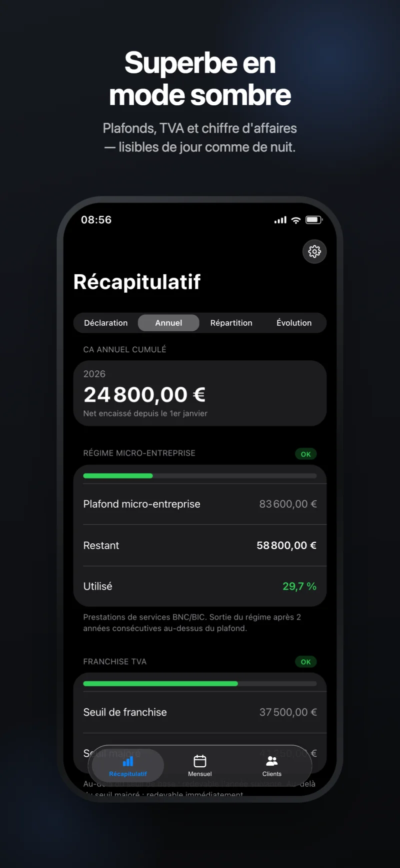 Récapitulatif annuel en mode sombre