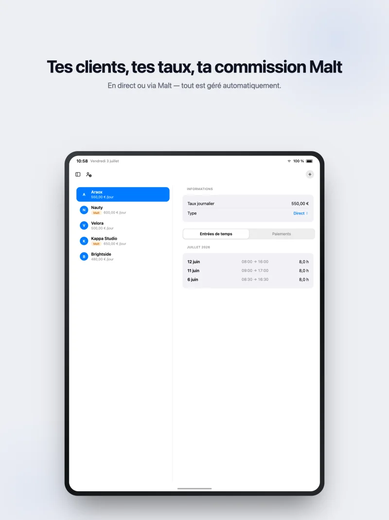 Liste des clients sur iPad