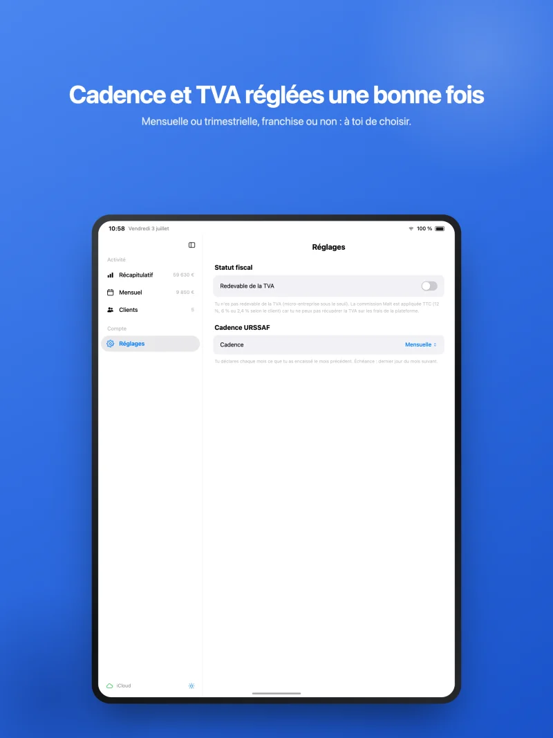 Réglages sur iPad