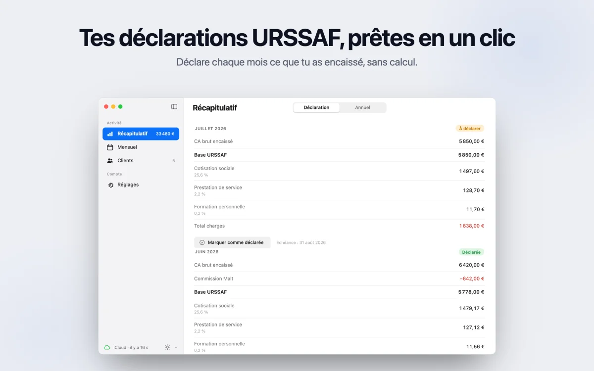 Récapitulatif d'une déclaration URSSAF sur Mac